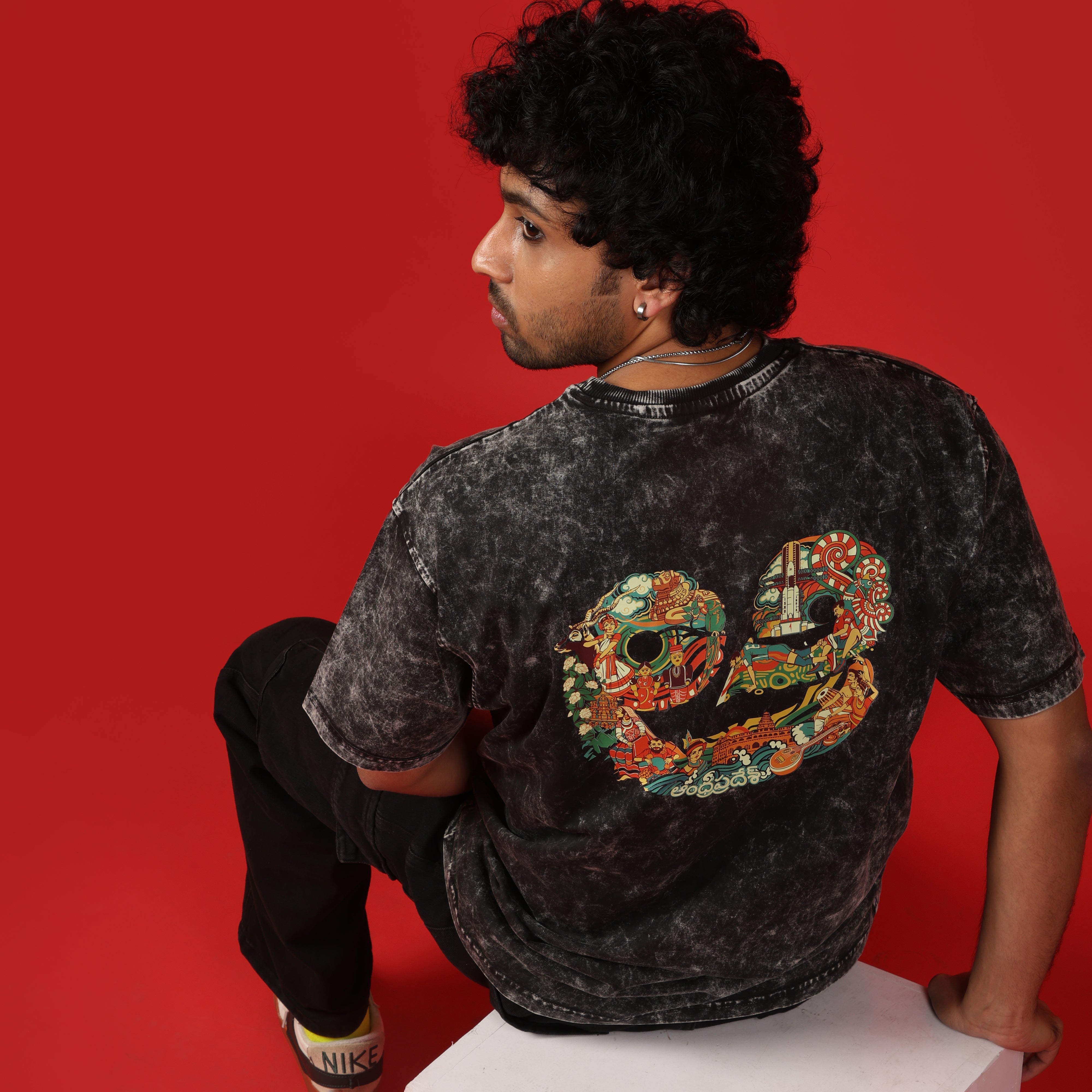 Andhra Pradesh Text Acid Wash Unisex Oversized T-Shirt