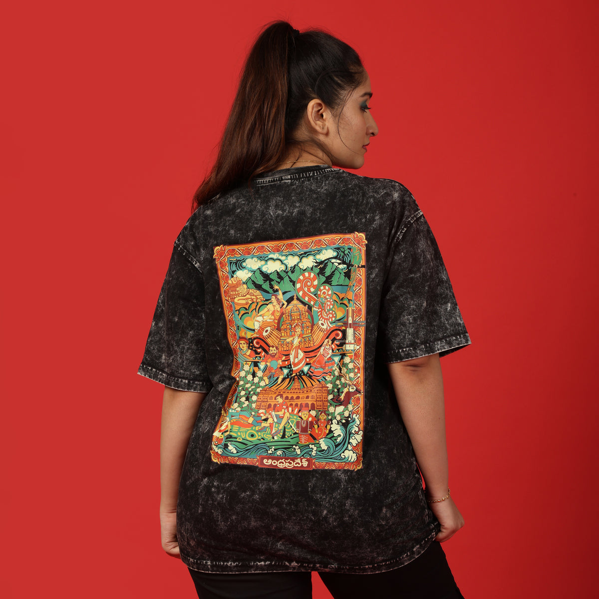 Andhra Pradesh Frame Acid Wash Oversized T-Shirt