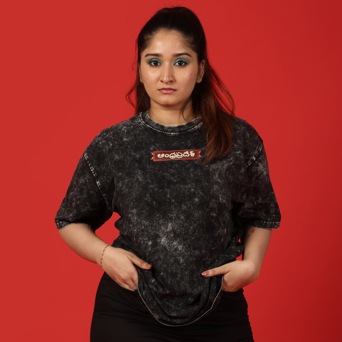 Andhra Pradesh Frame Acid Wash Oversized T-Shirt