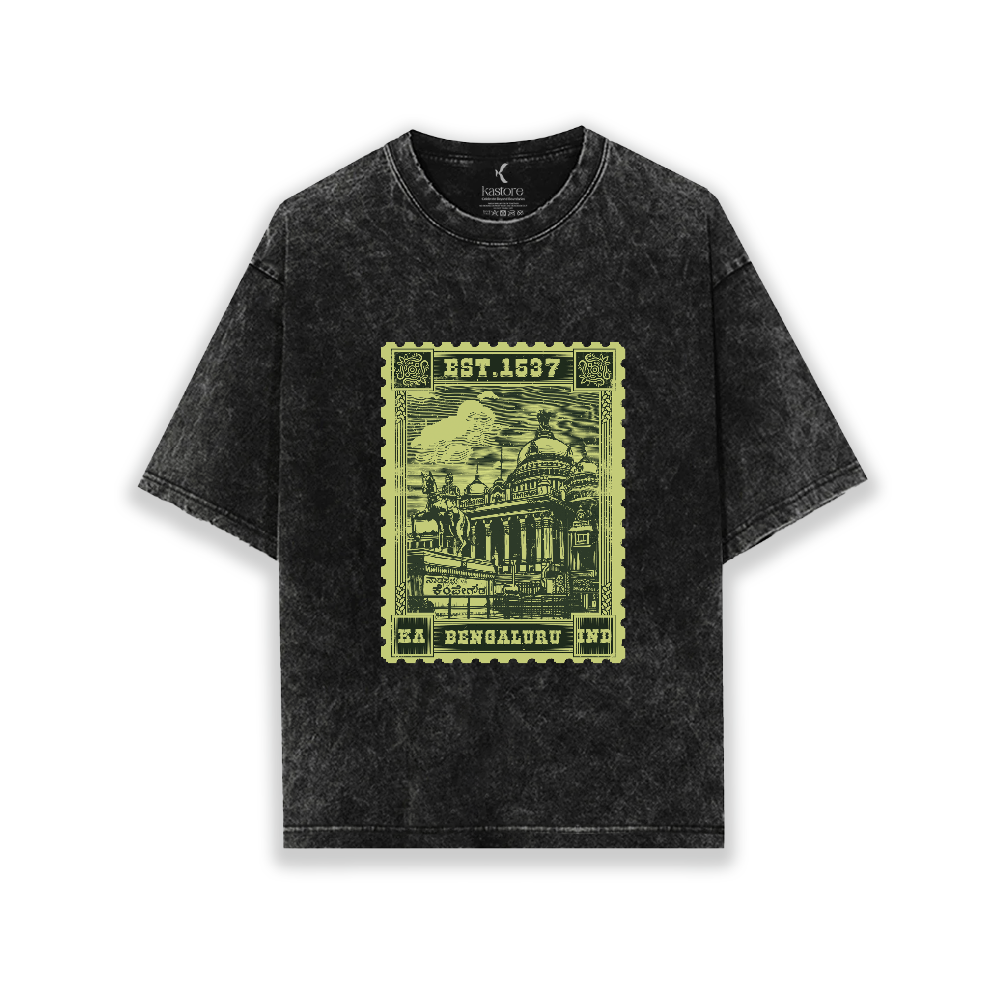 Bengaluru Stamp Acid Wash Oversized T-Shirt | Kannada  Acid Oversized T-Shirt | Karnataka Acid  Oversized  T-Shirt