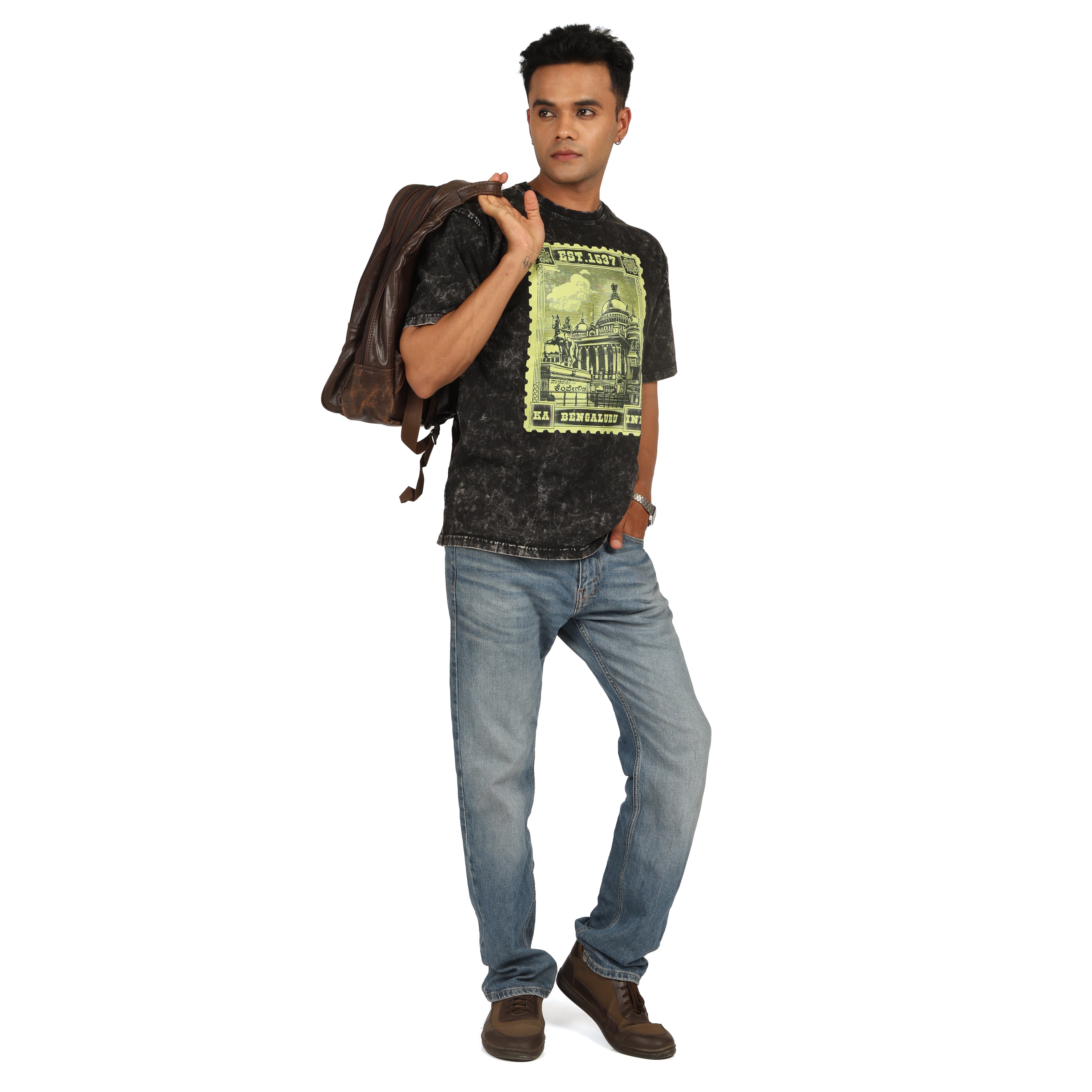 Bengaluru Stamp Acid Wash Oversized T-Shirt | Kannada  Acid Oversized T-Shirt | Karnataka Acid  Oversized  T-Shirt