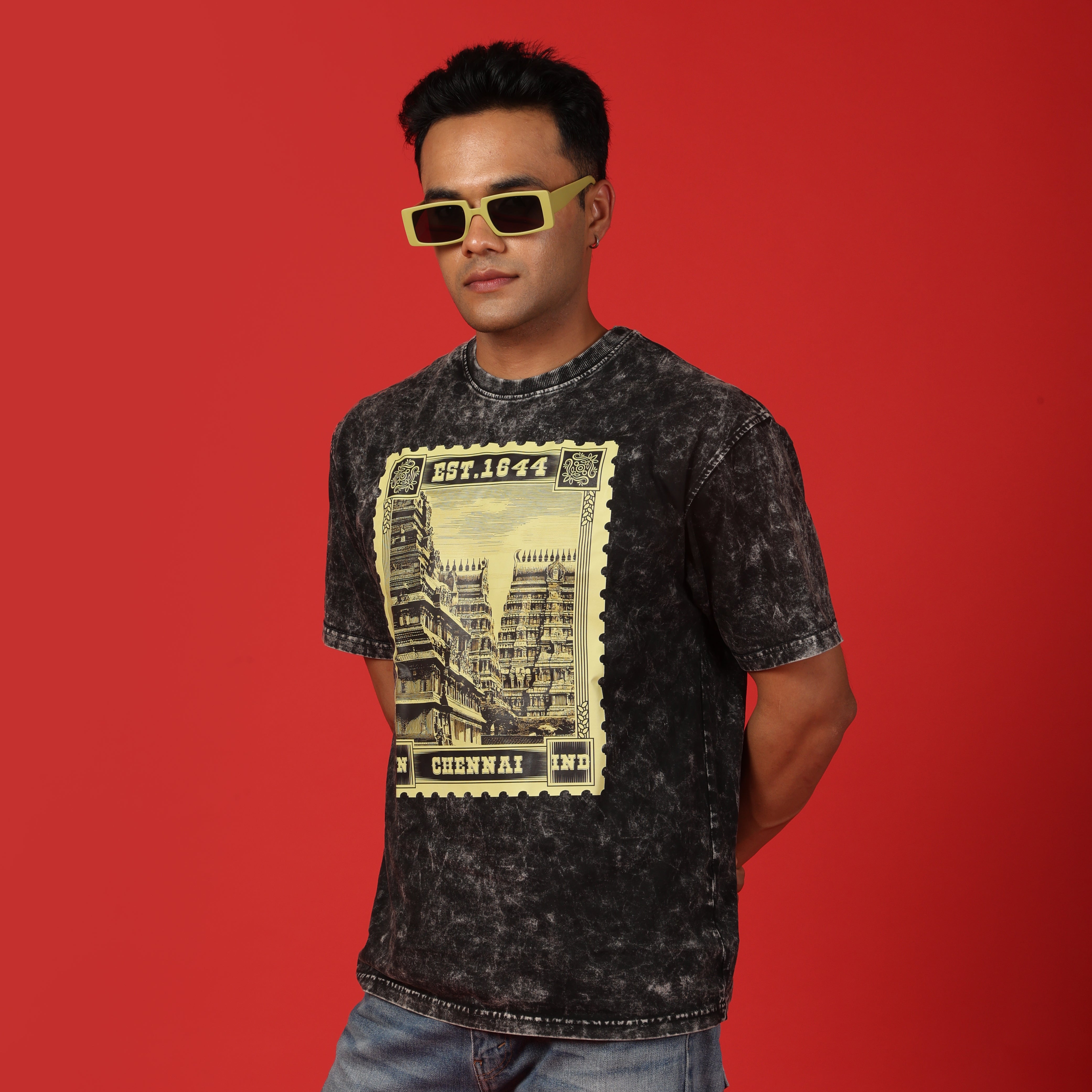 Chennai Stamp  Acid Wash Men's Oversized T-Shirt