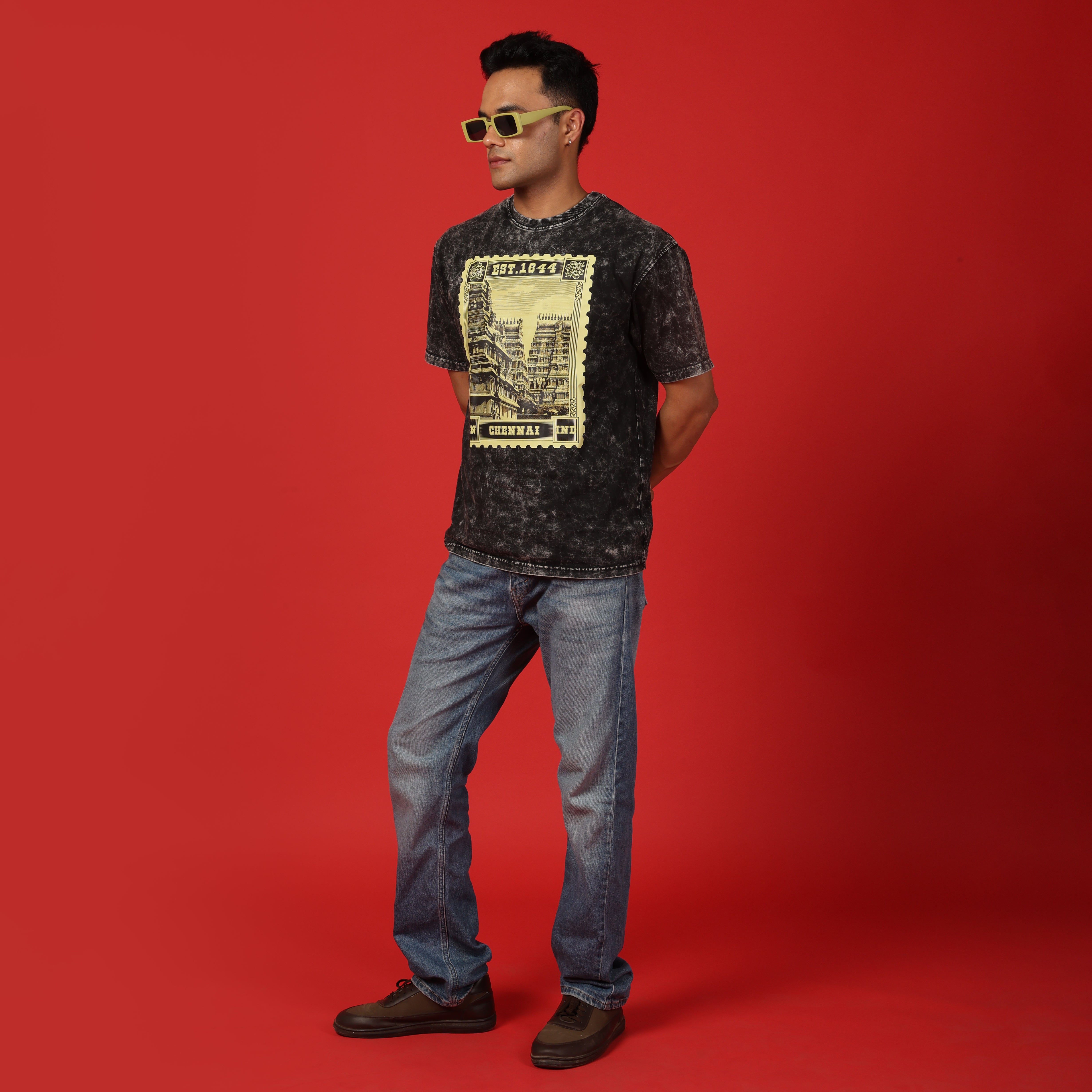 Chennai Stamp  Acid Wash Men's Oversized T-Shirt