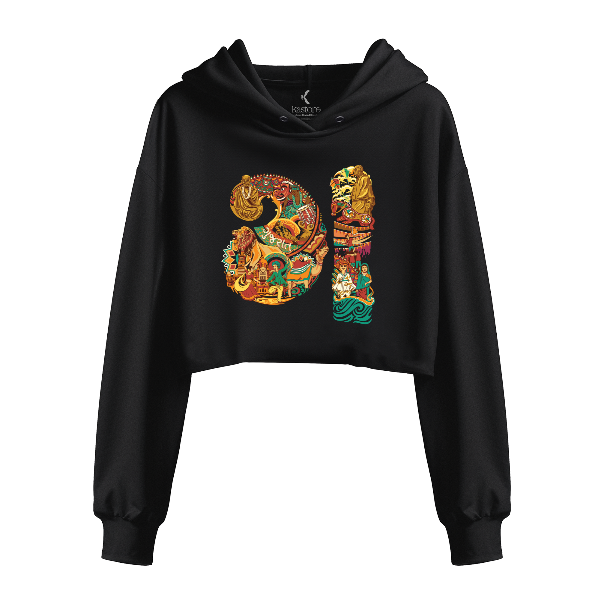 Gujarat Text Design Women's Crop Hoodie