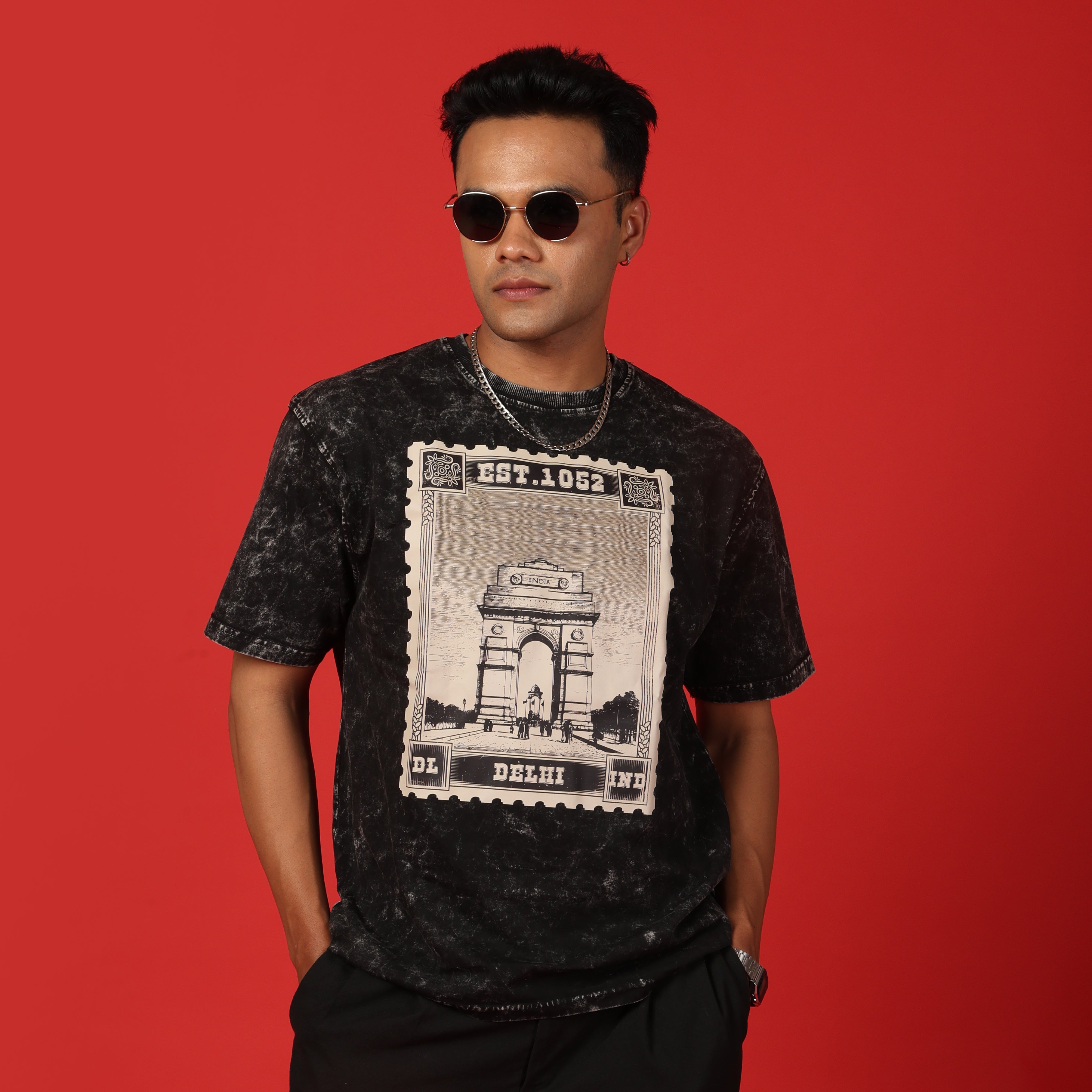 Delhi Stamp  Acid Wash Men's Oversized T-Shirt