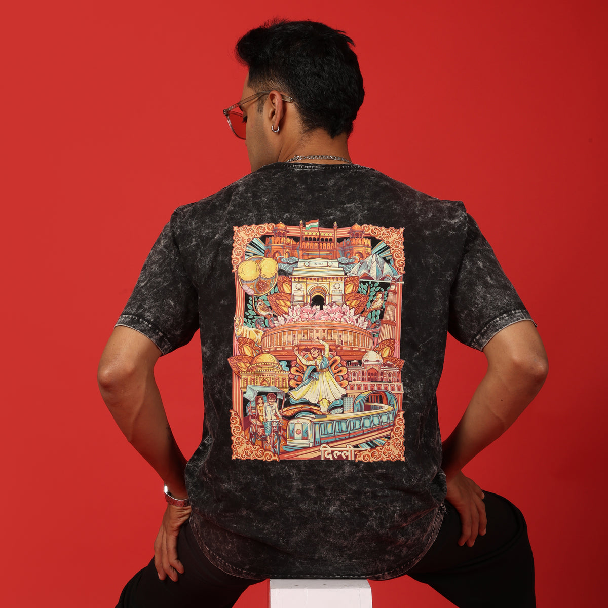 Delhi Frame Acid Wash Oversized T-Shirt