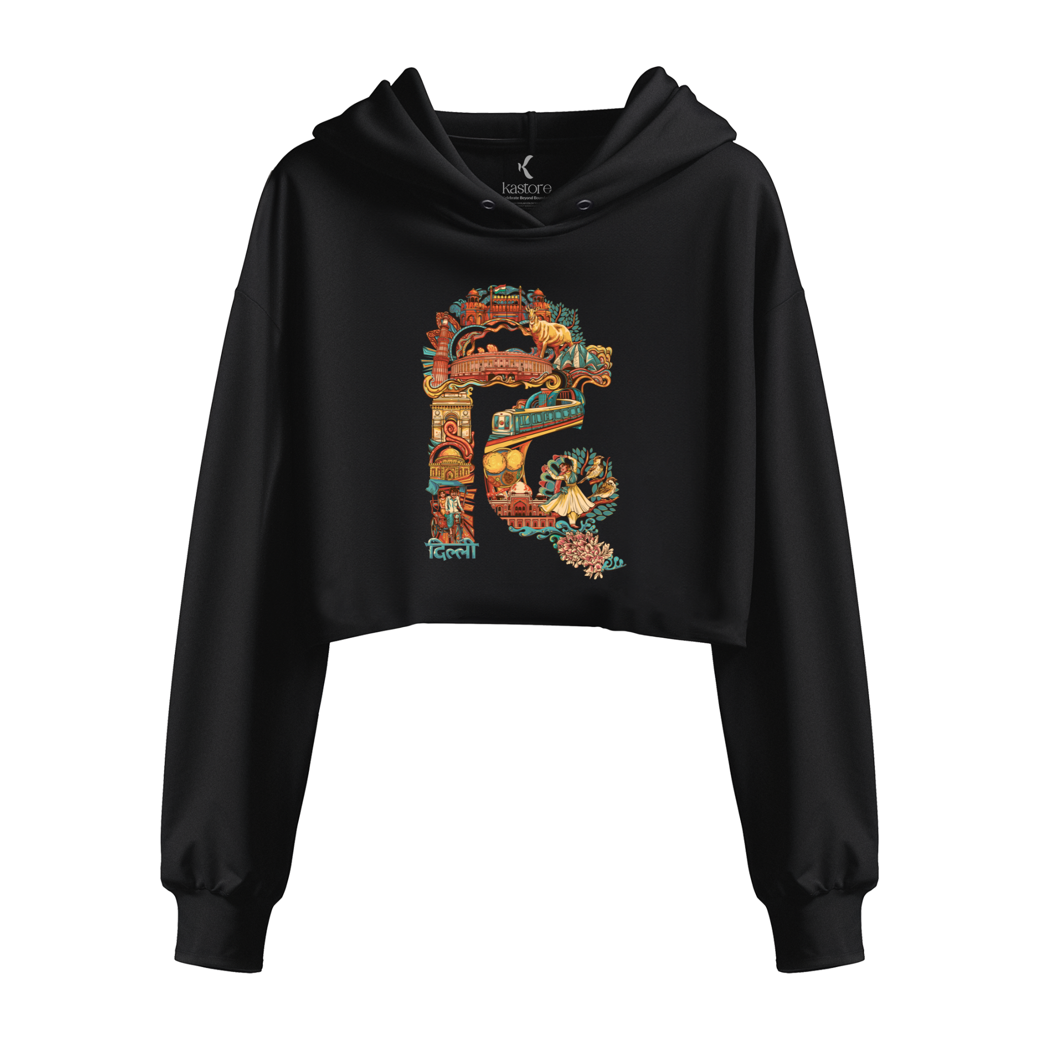 Delhi Text  Crop Hoodie