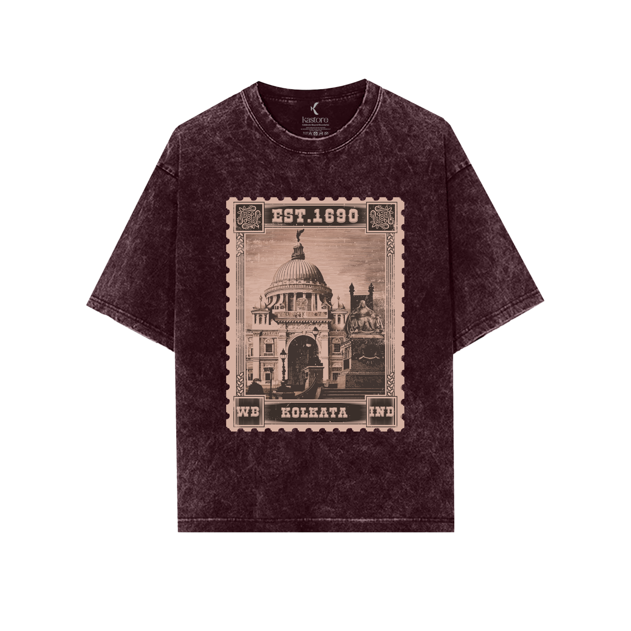 Kolkata Stamp Acid Wash Men's Oversized T-Shirt