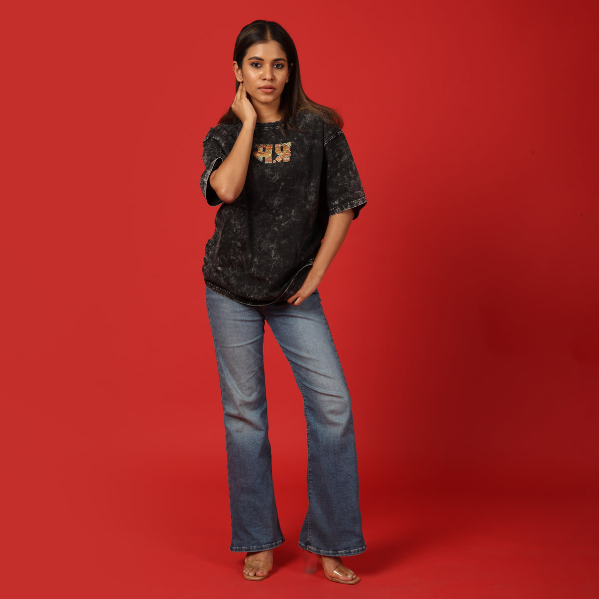 Madhya Pradesh Text Acid Wash Women's Oversized T-Shirt