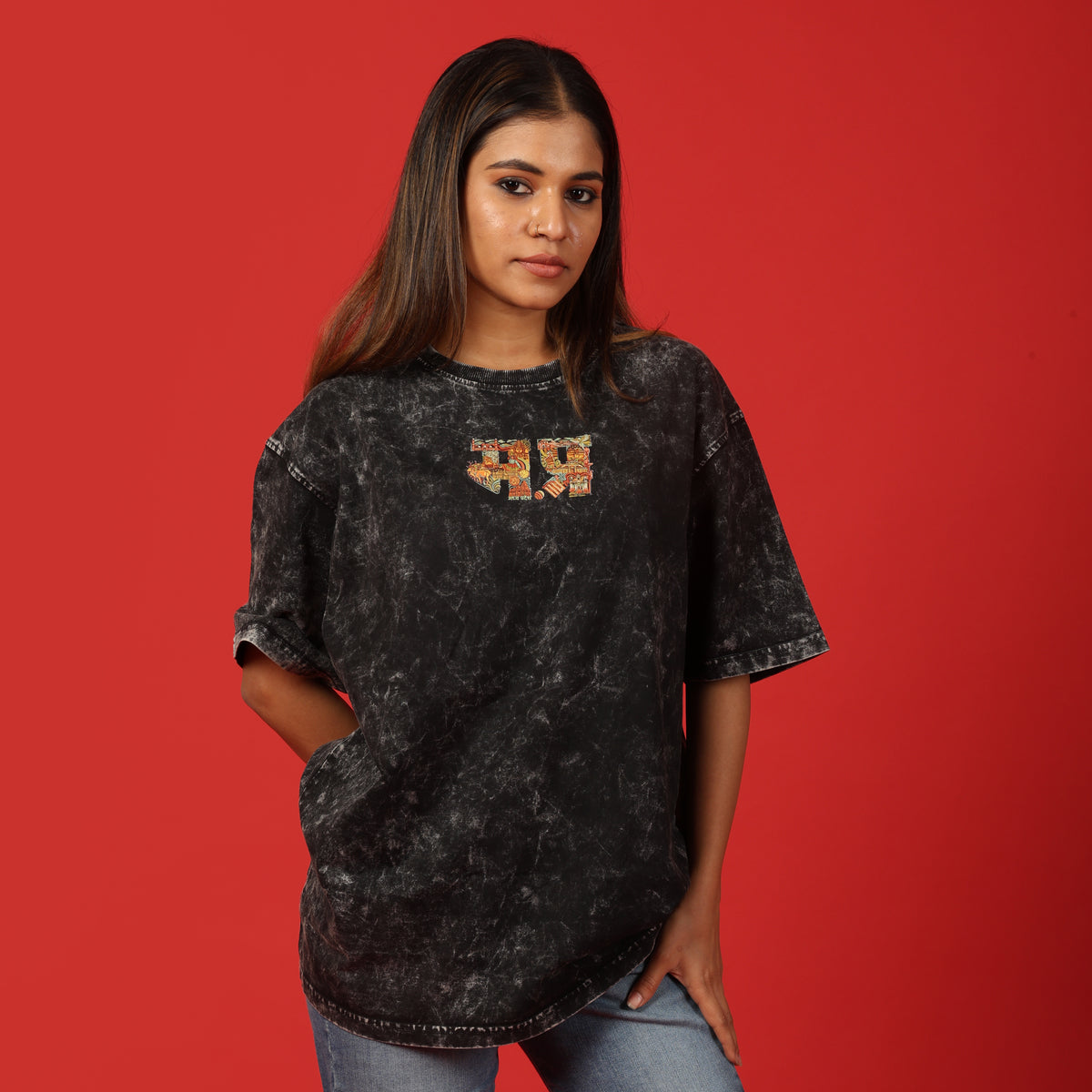 Madhya Pradesh Text Acid Wash Women's Oversized T-Shirt