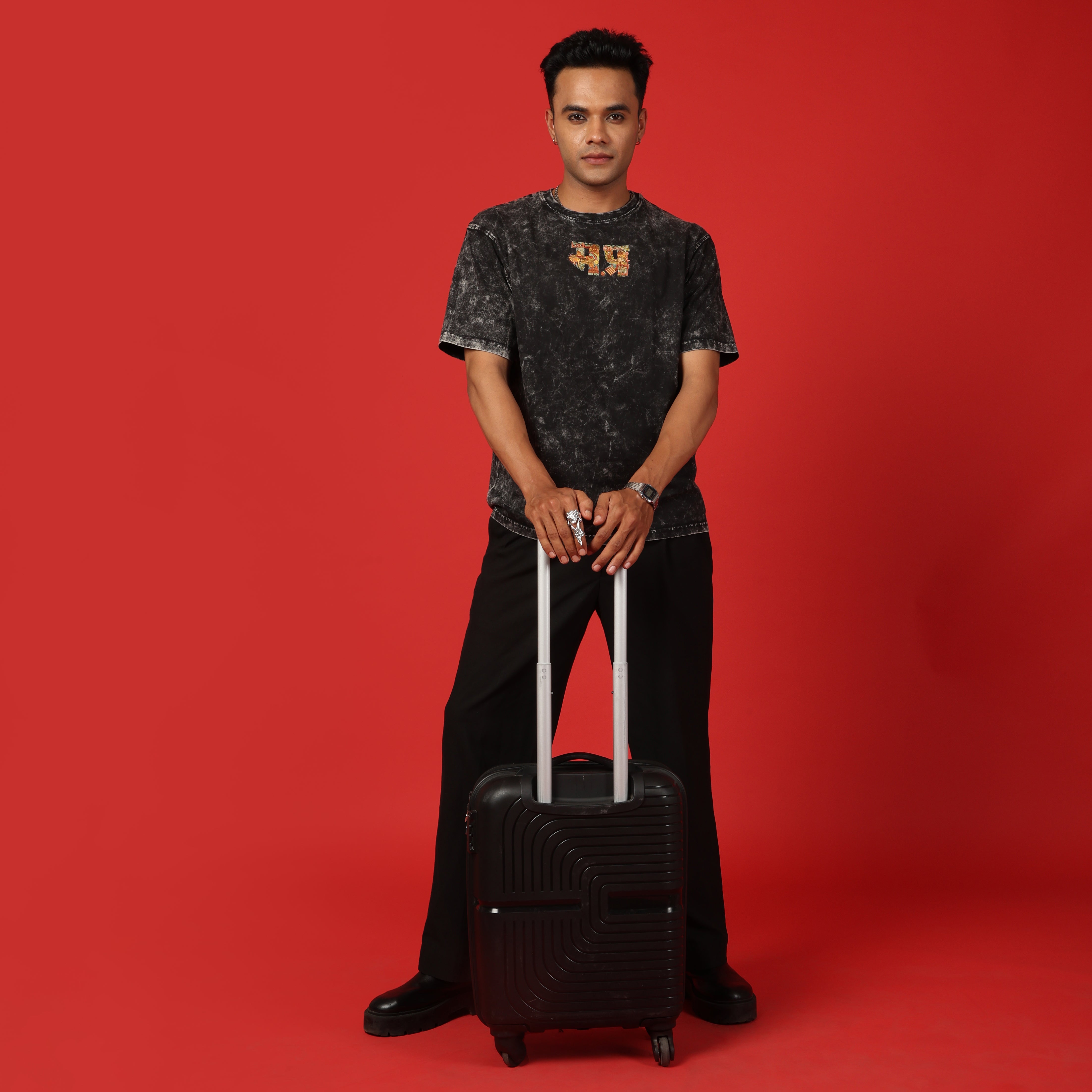 Madhya Pradesh Text Acid Wash Oversized T-Shirt