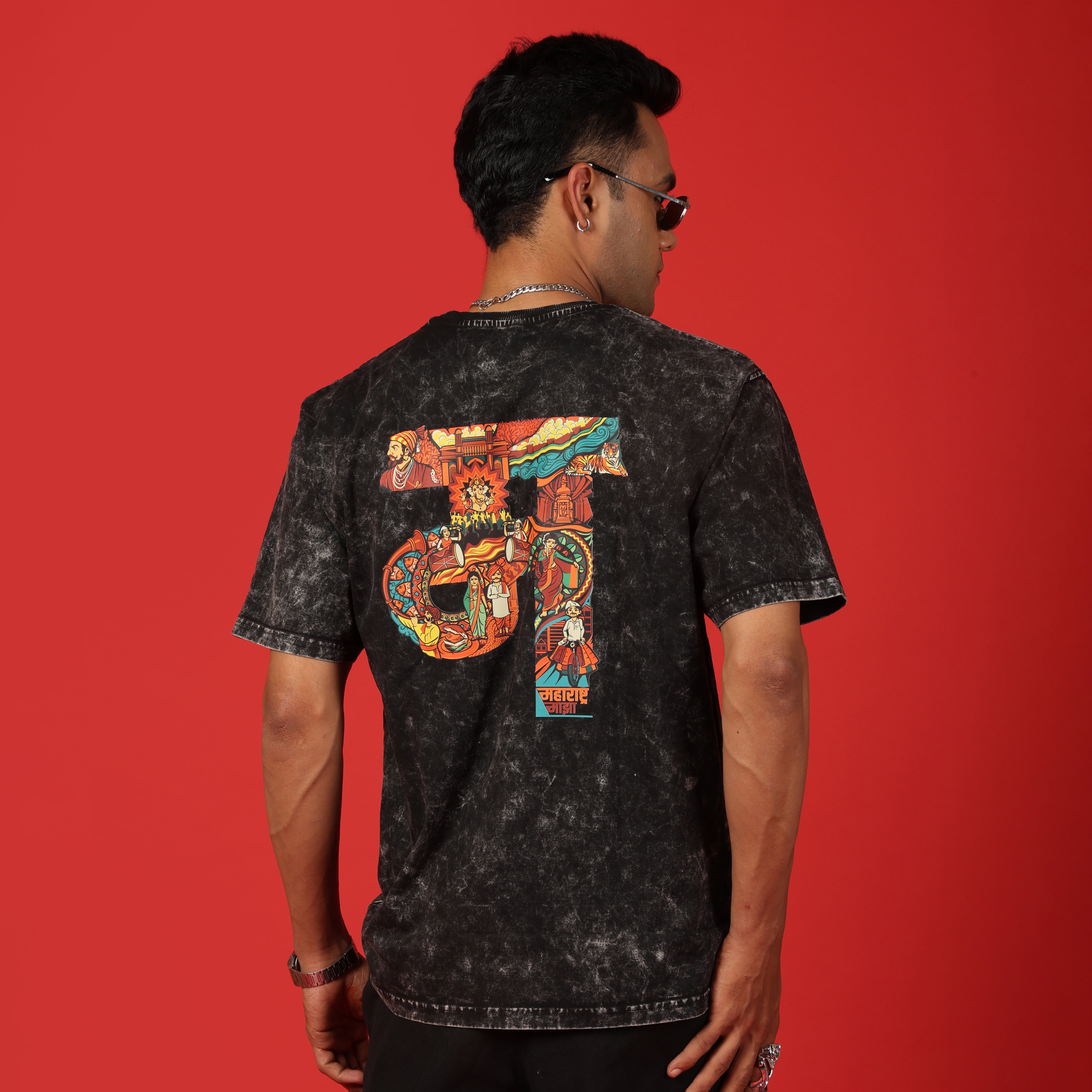 Maharashtra Text Acid Wash Oversized T-Shirt