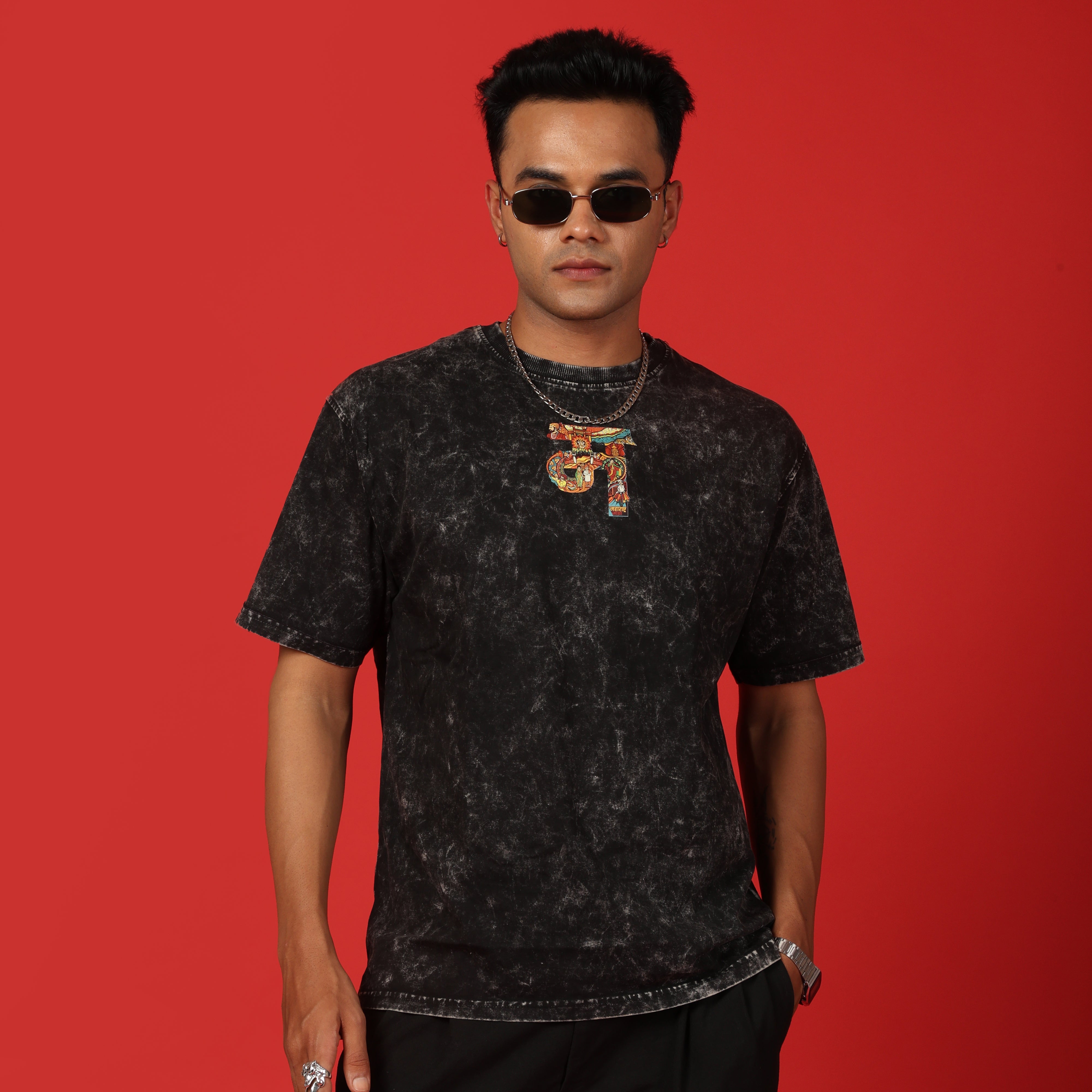 Maharashtra Text Acid Wash Oversized T-Shirt