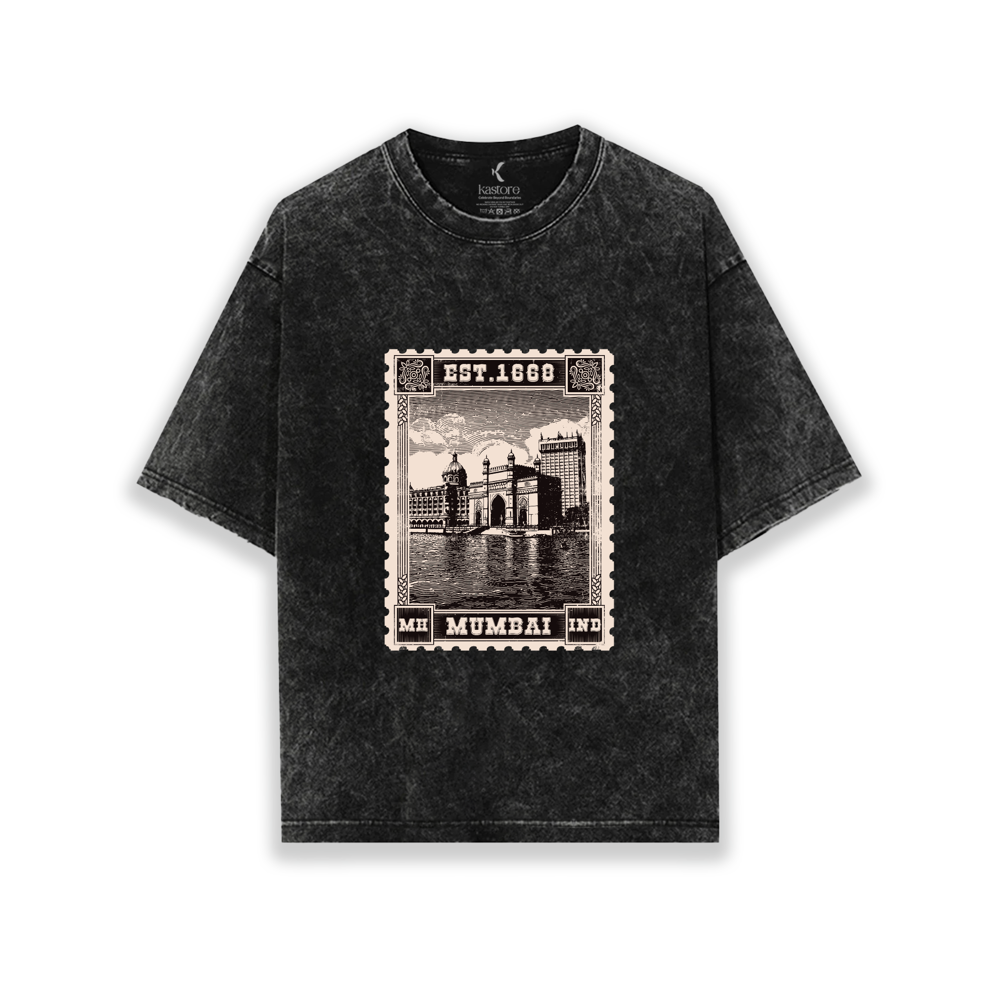 Mumbai Stamp  Acid Wash Oversized T-Shirt