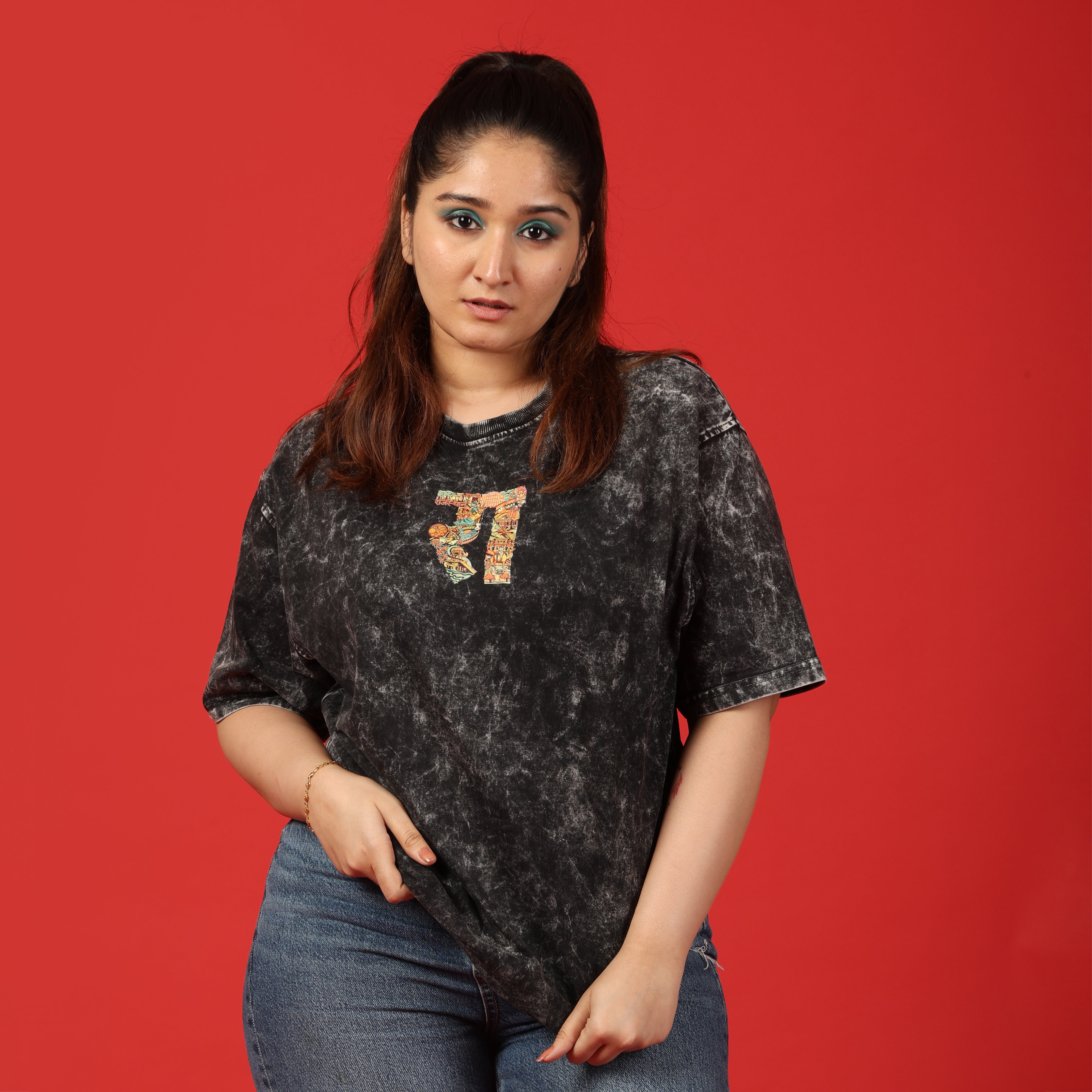 Rajasthan Text Acid Wash Women's Oversized T-Shirt