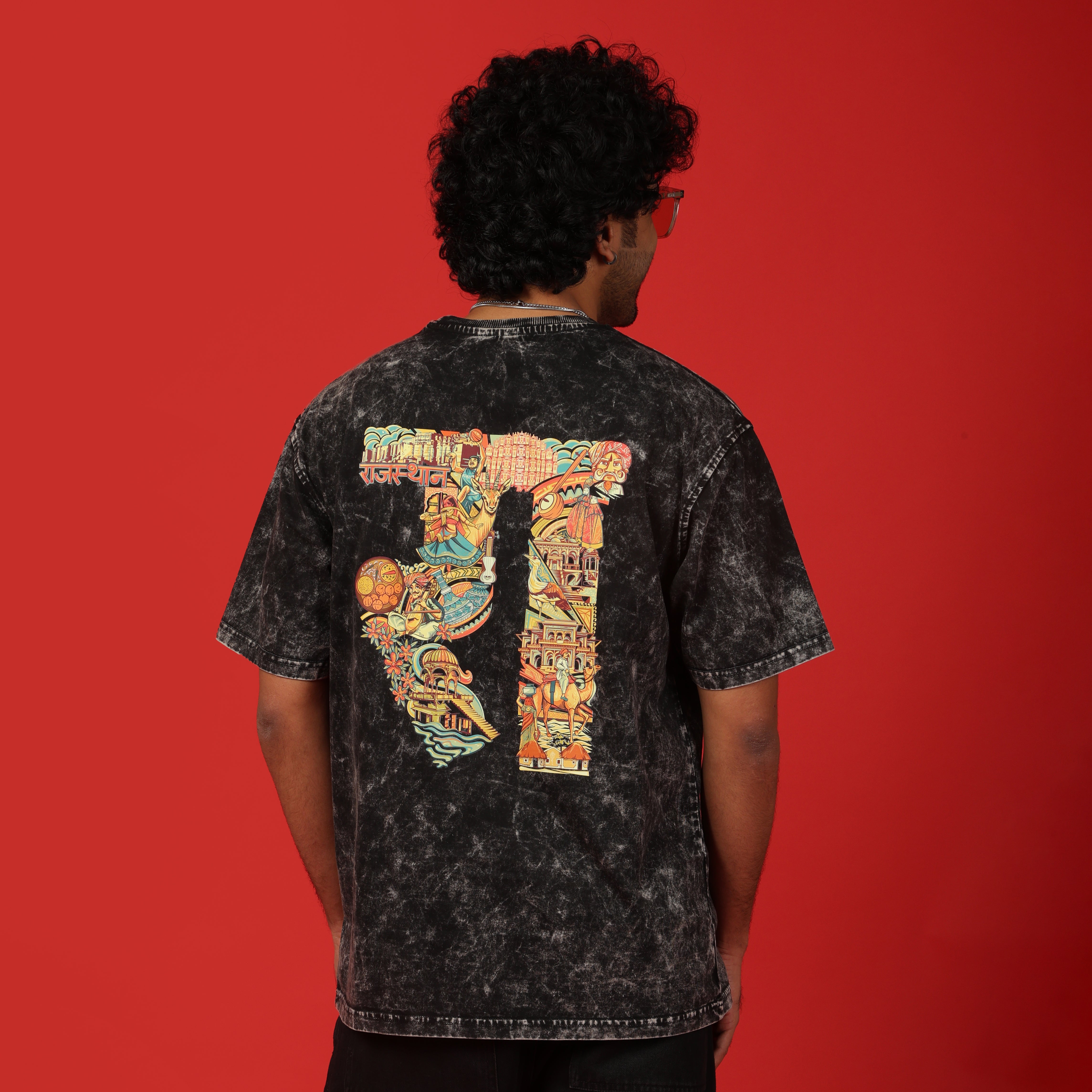 Rajasthan Text Acid Wash Oversized T-Shirt