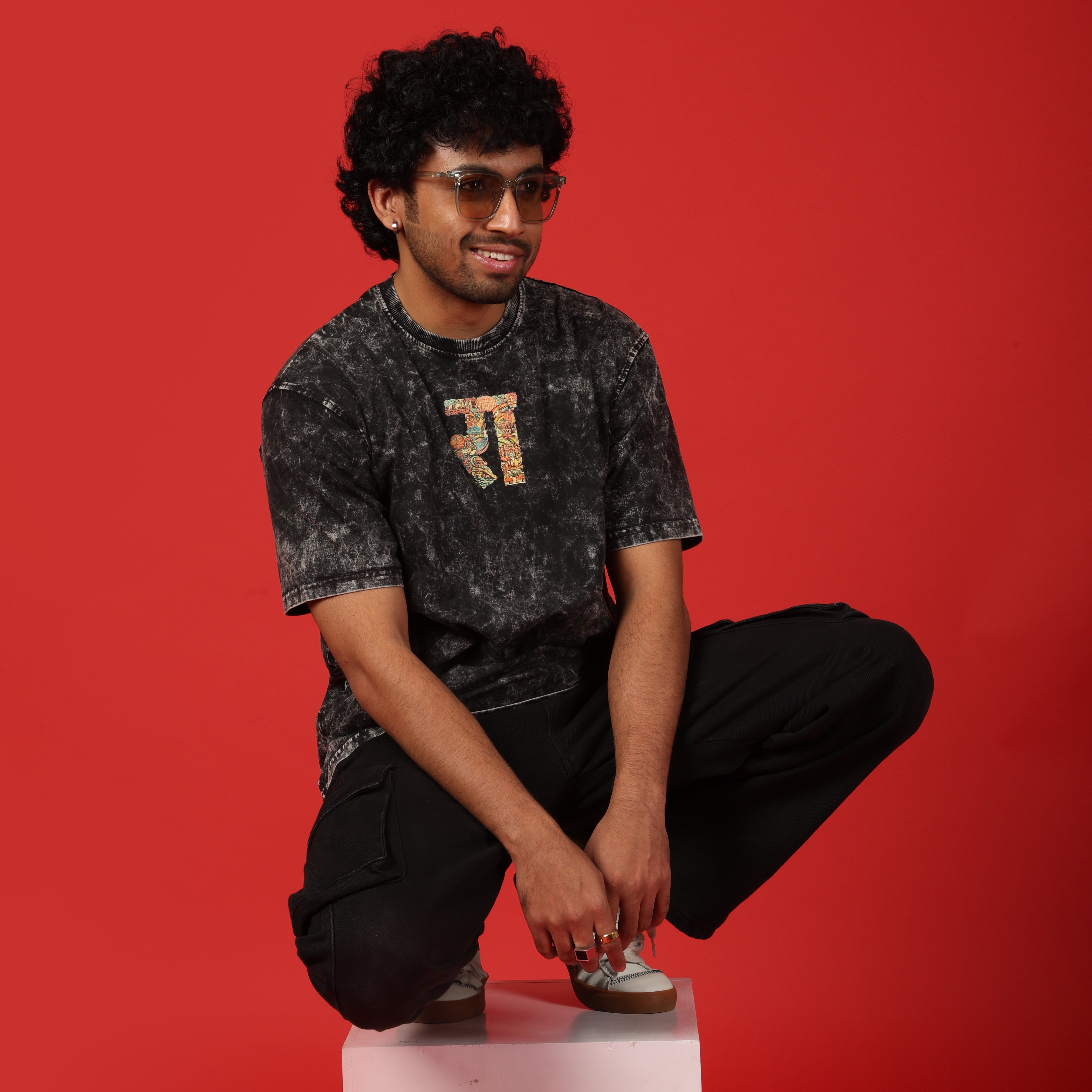 Rajasthan Text Acid Wash Oversized T-Shirt