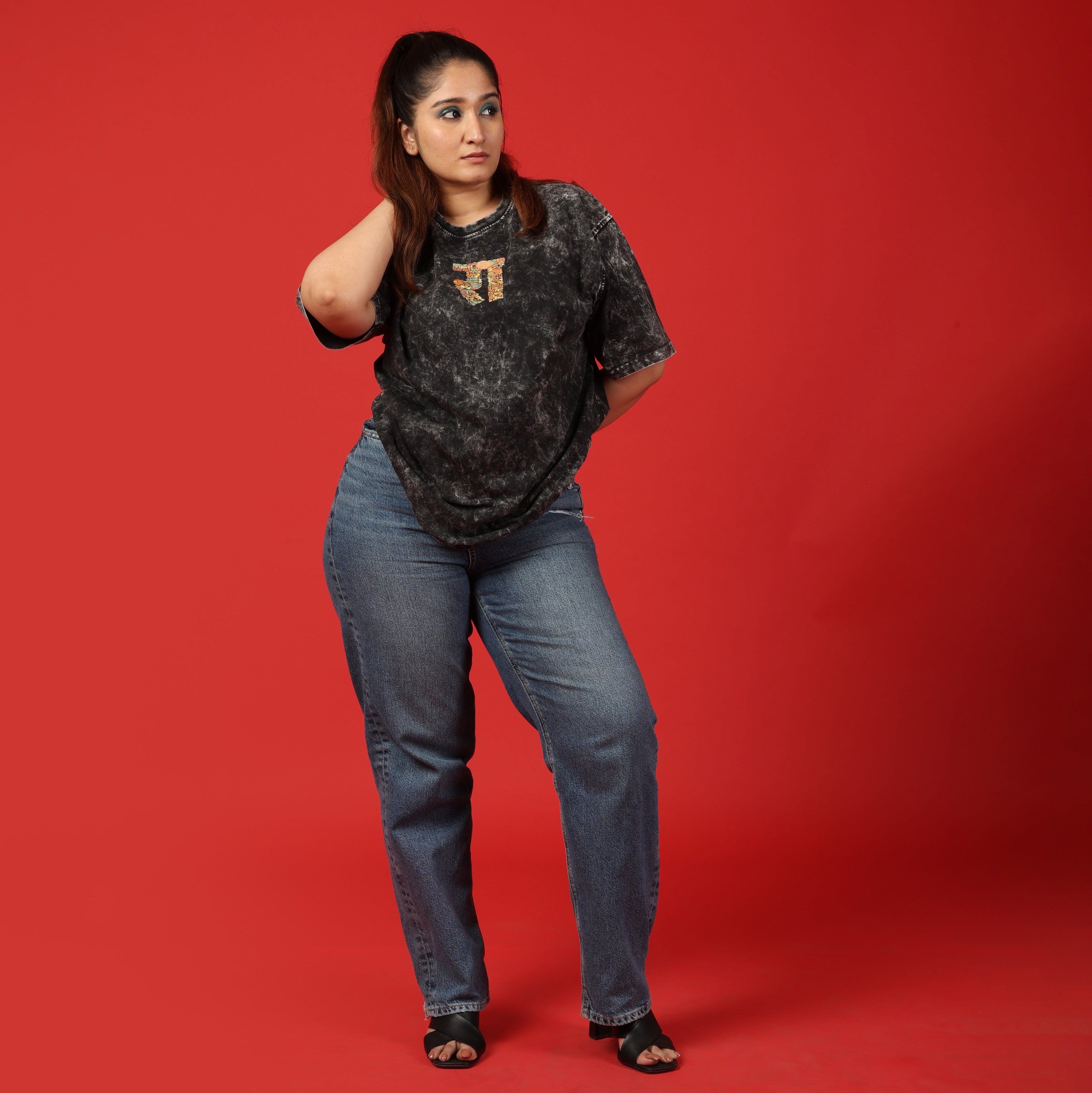 Rajasthan Text Acid Wash Women's Oversized T-Shirt