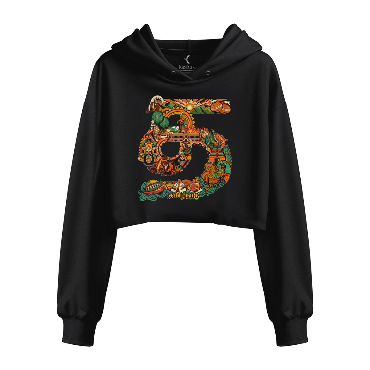 Tamil Nadu Text  Women's Crop Hoodie