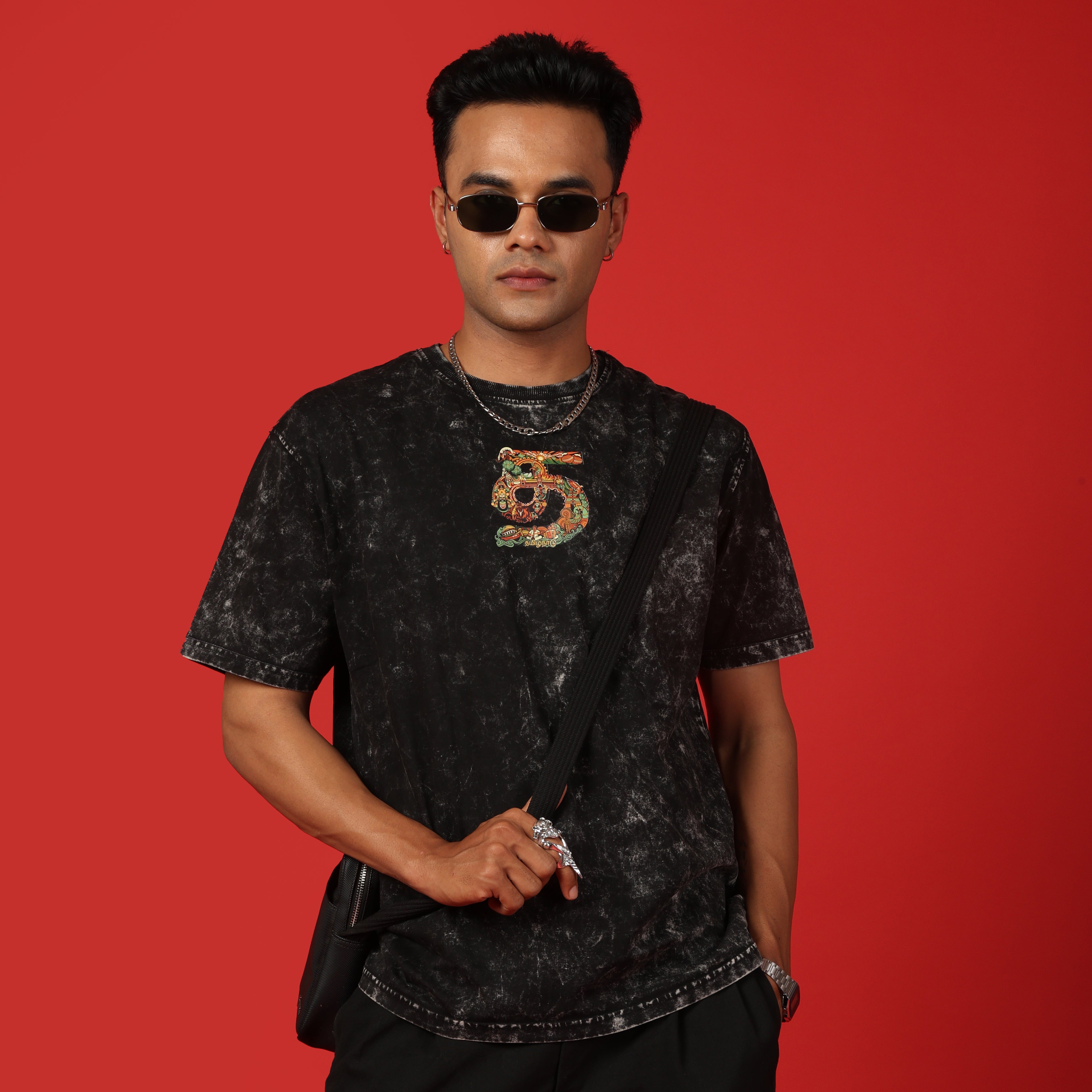 Tamil Nadu Text Acid Wash Oversized T-Shirt