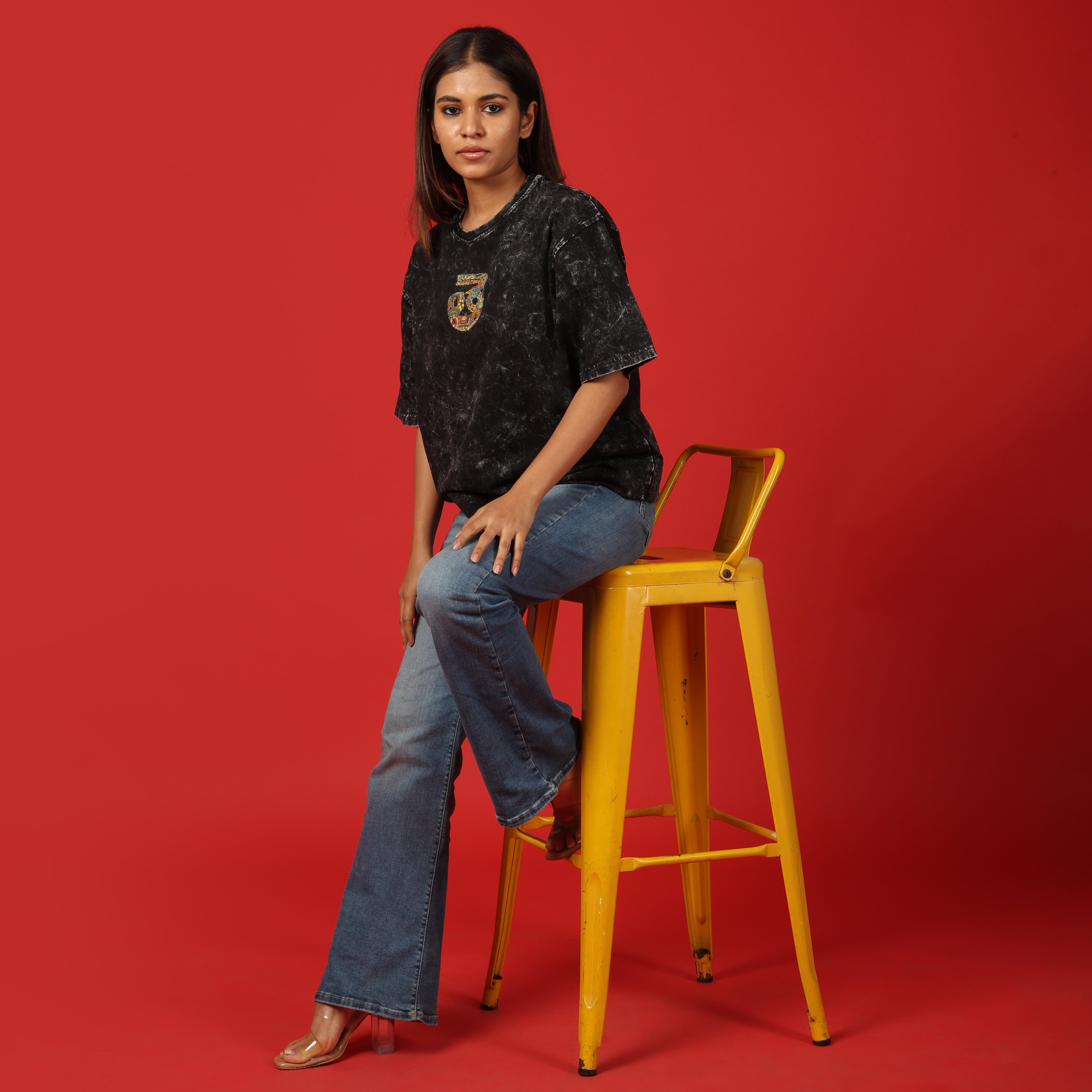 Telangana Text Acid Wash Oversized T-Shirt