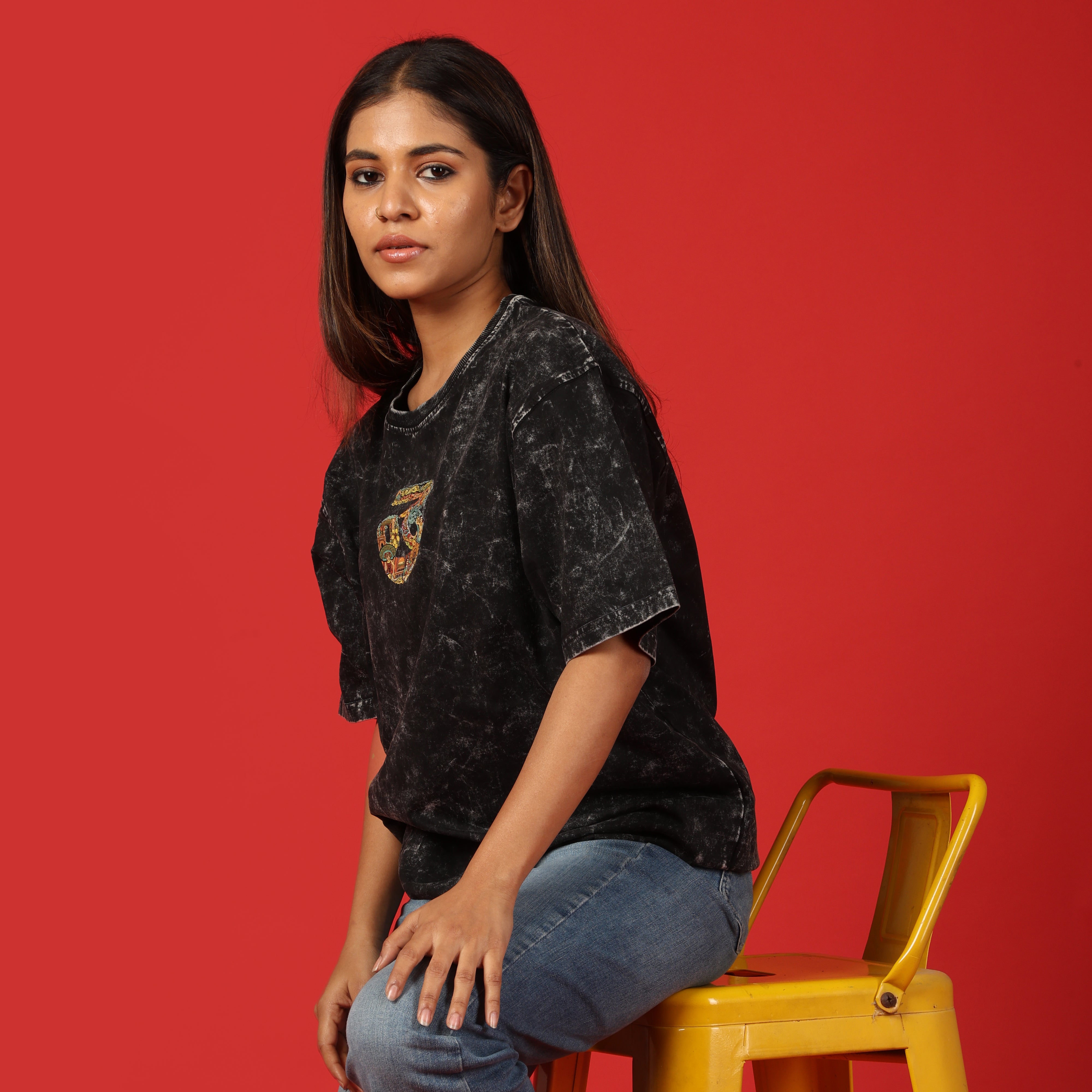 Telangana Text Acid Wash Oversized T-Shirt