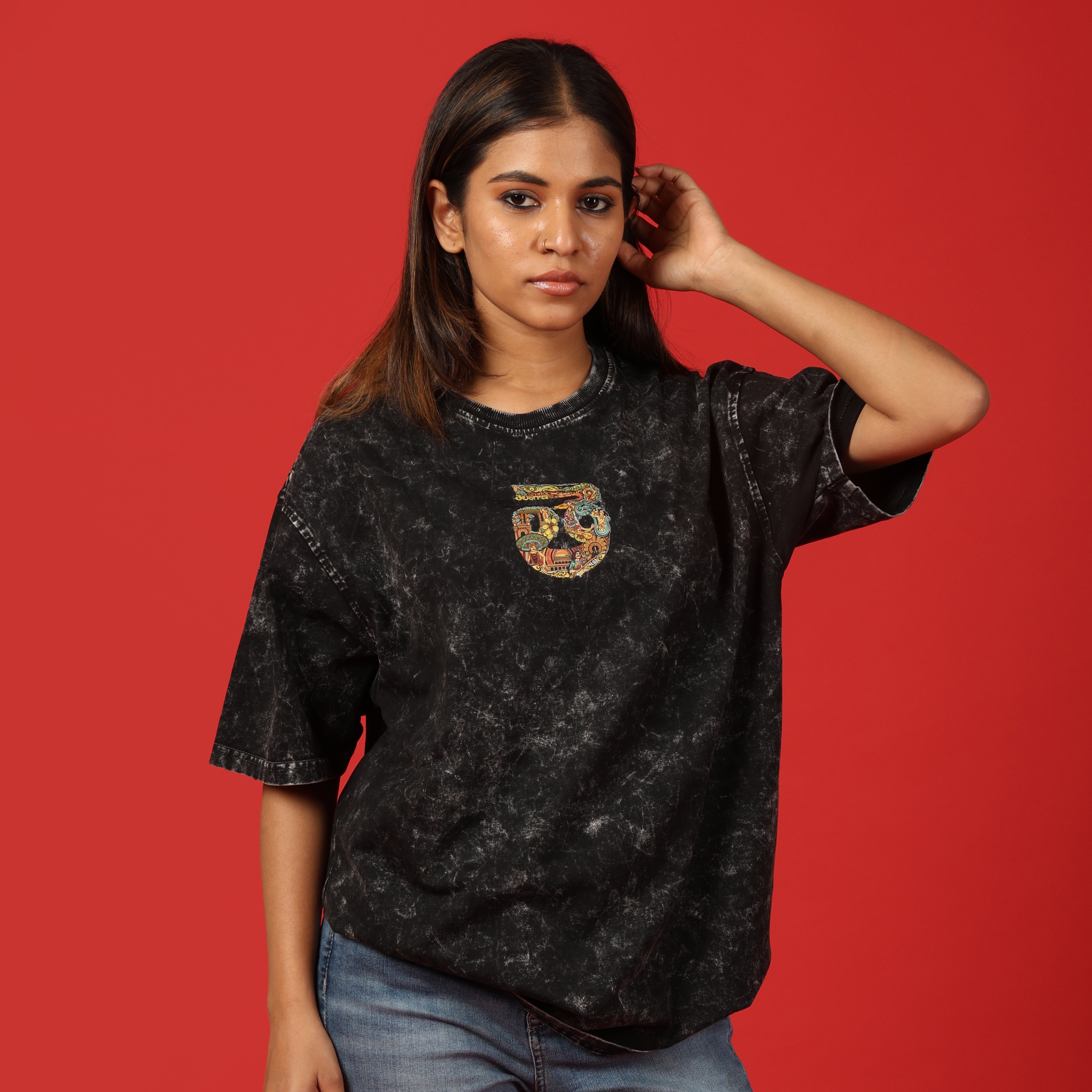 Telangana Text Acid Wash Oversized T-Shirt