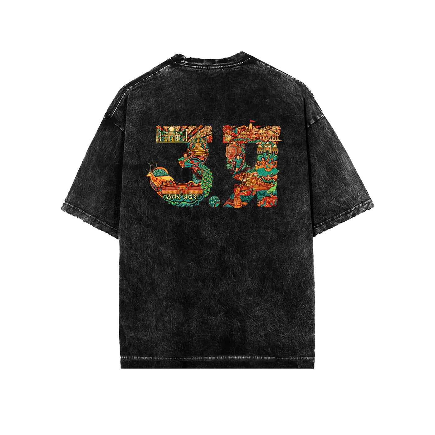 Uttar Pradesh Text Acid Wash Oversized T-Shirt