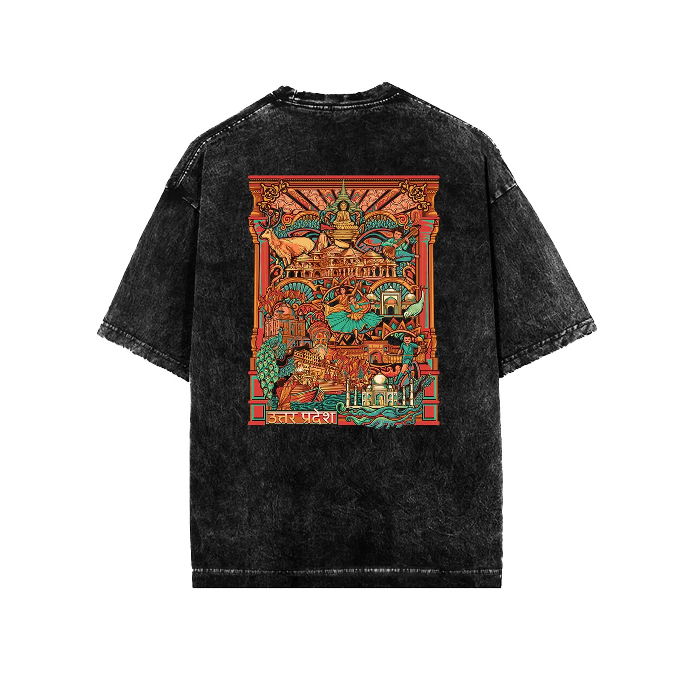 Uttar Pradesh Frame Acid Wash Oversized T-Shirt