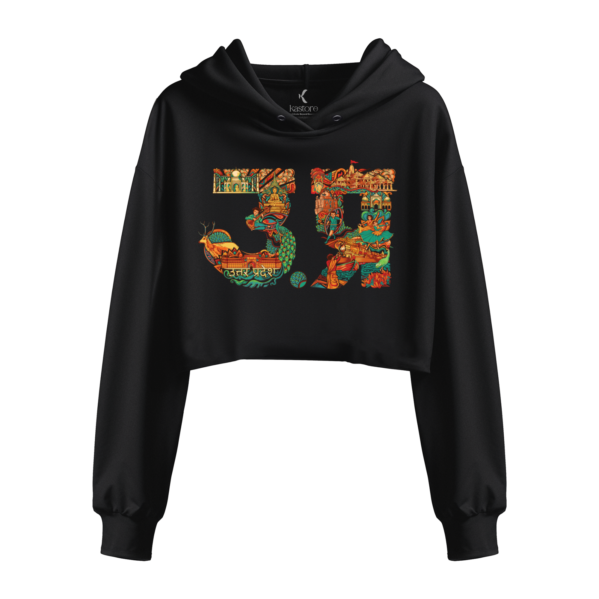 Uttar Pradesh Text  Women's Crop Hoodie