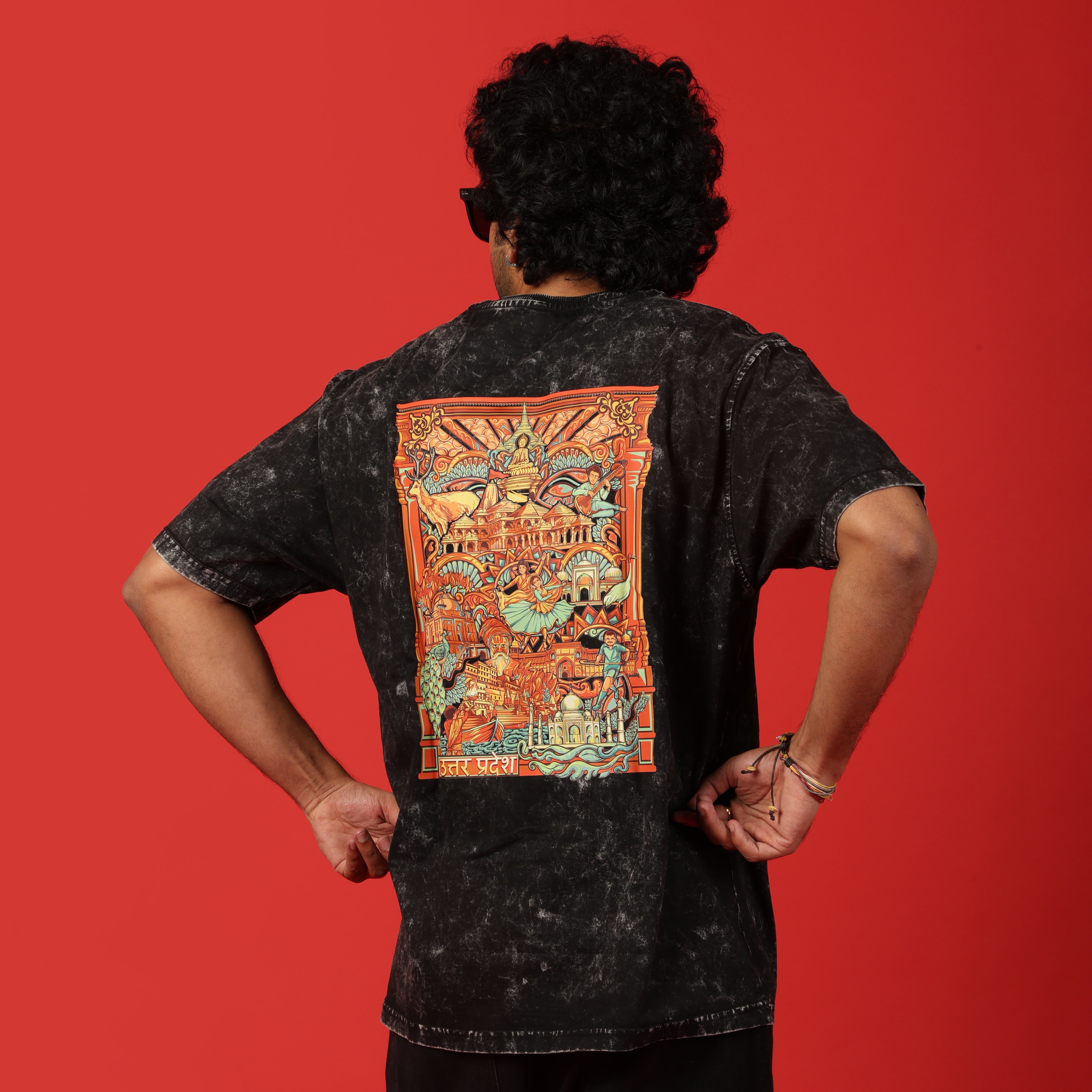 Uttar Pradesh Frame Acid Wash Oversized T-Shirt