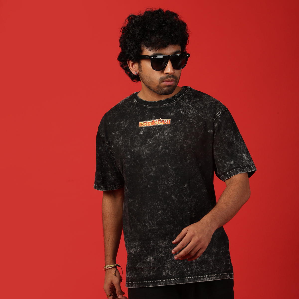 Uttar Pradesh Frame Acid Wash Oversized T-Shirt