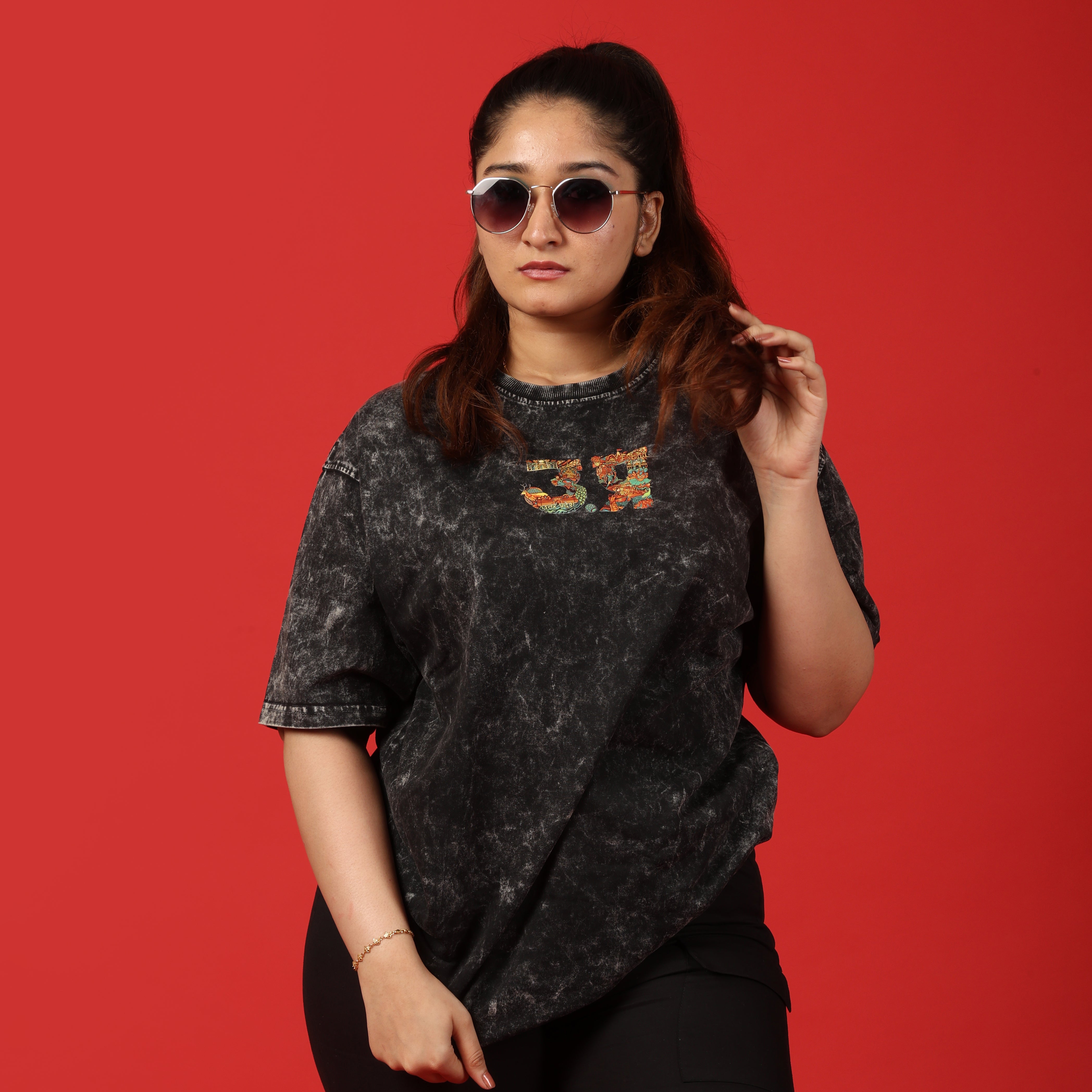 Uttar Pradesh Text Acid Wash Oversized T-Shirt