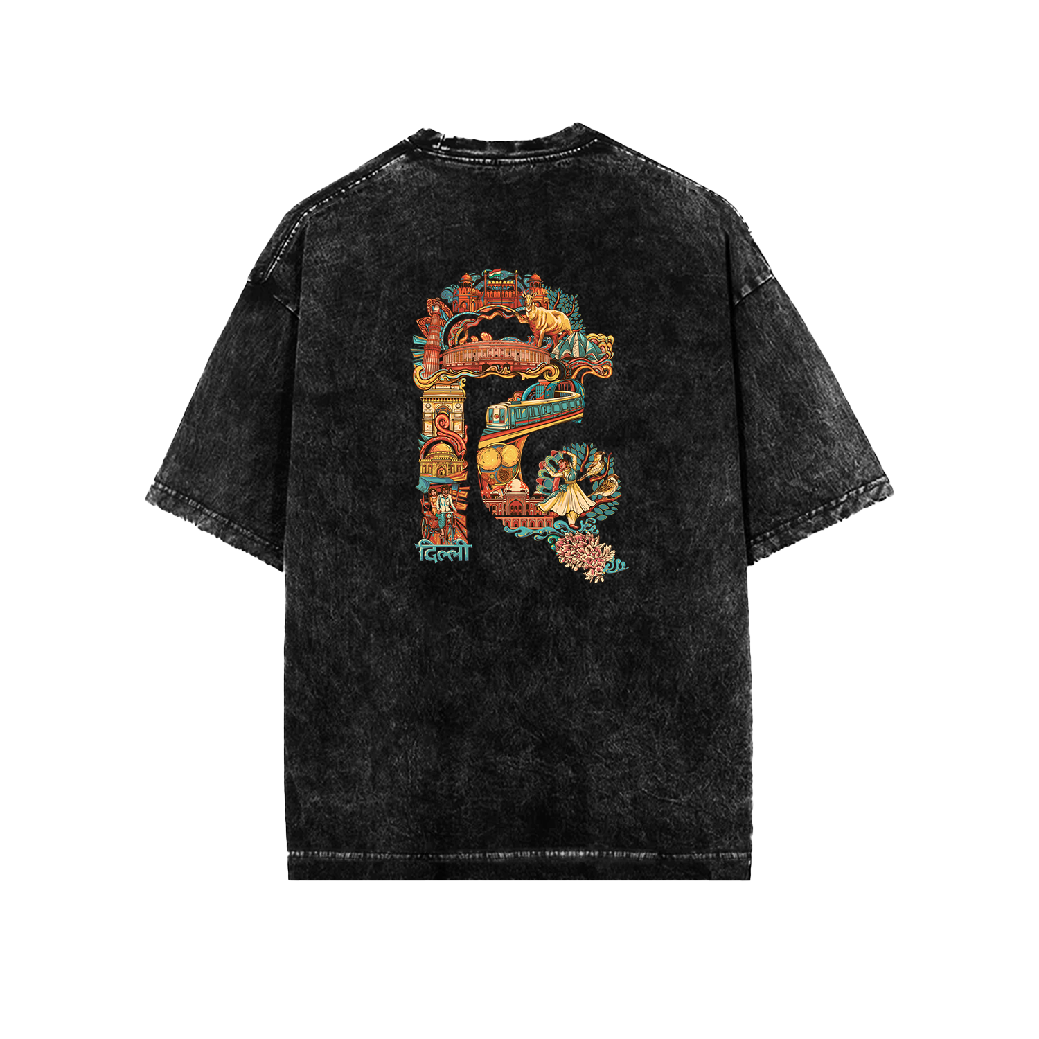 Delhi Text Acid Wash Oversized T-Shirt