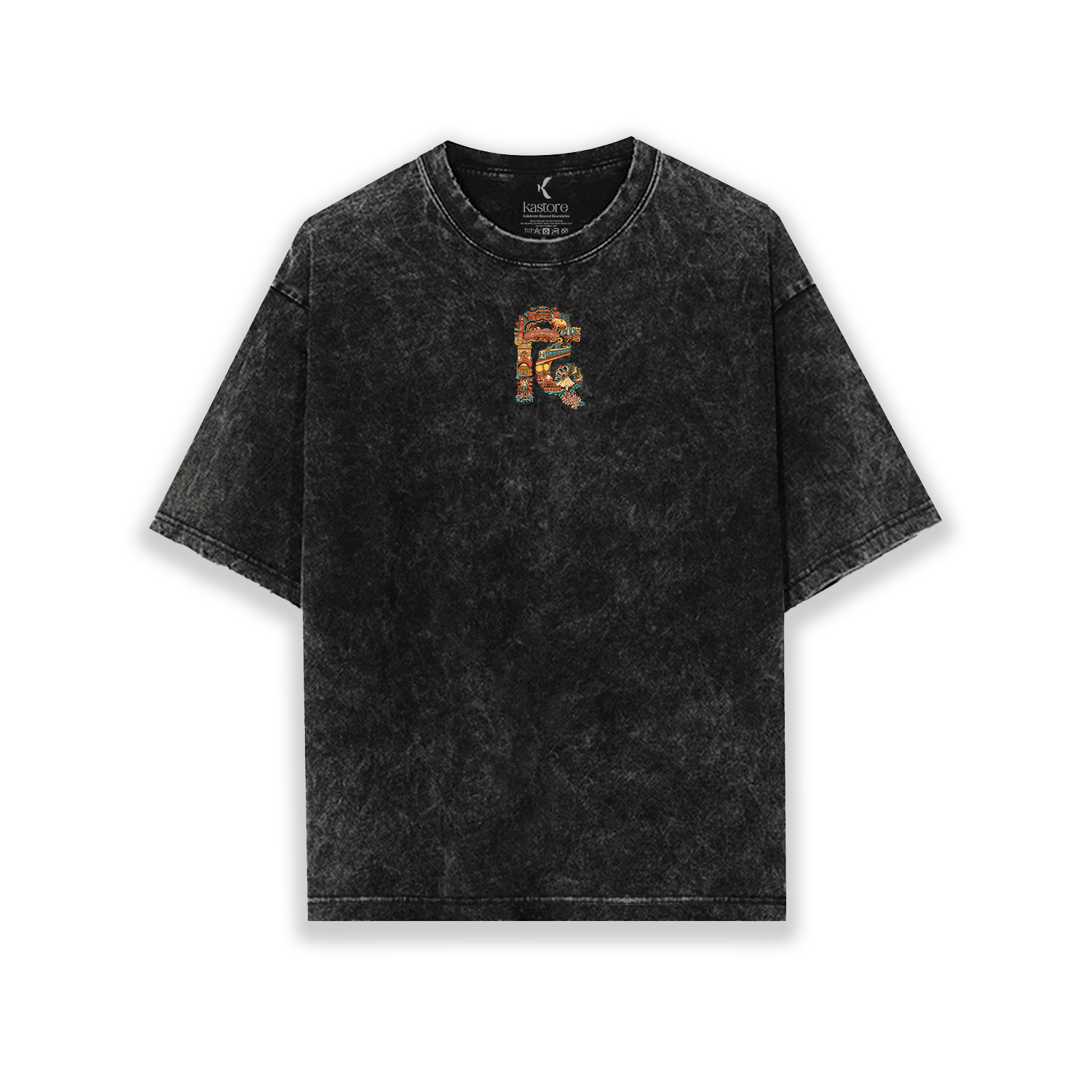 Delhi Text Acid Wash Oversized T-Shirt