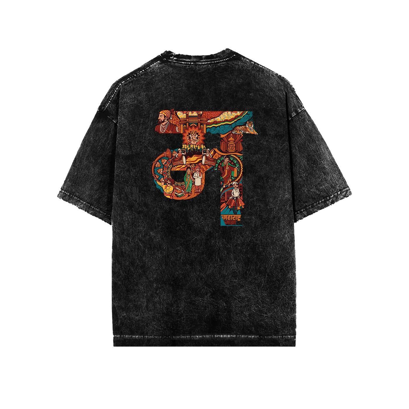 Maharashtra Text Acid Wash Oversized T-Shirt