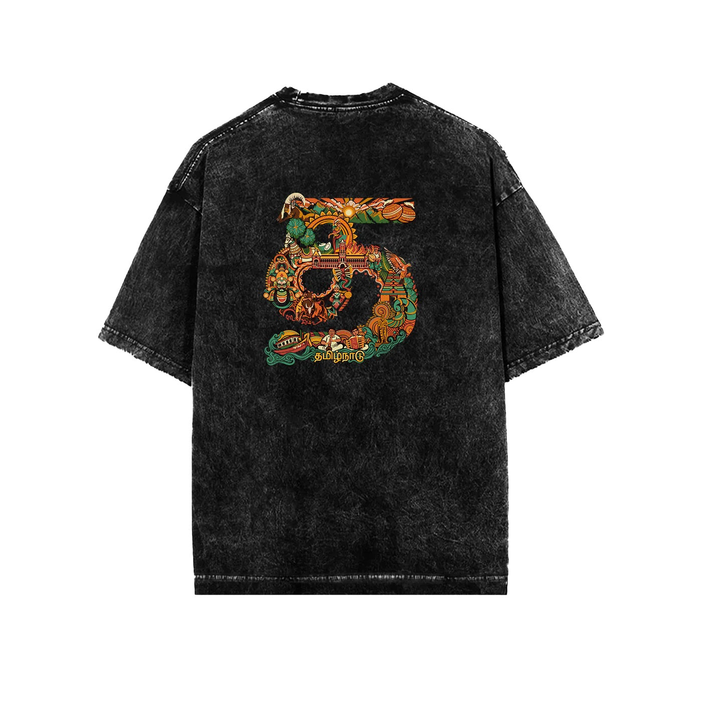 Tamil Nadu Text Acid Wash Oversized T-Shirt